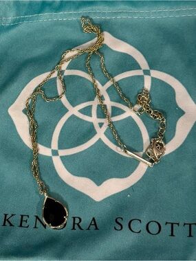 Vintage Kendra Scott Kiri Necklace Black Gold Tone Tear drop
